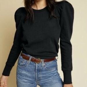 NATION LTD Nikka Puff Shoulder Sweatshirt XS Black Elevated Basics Capsule